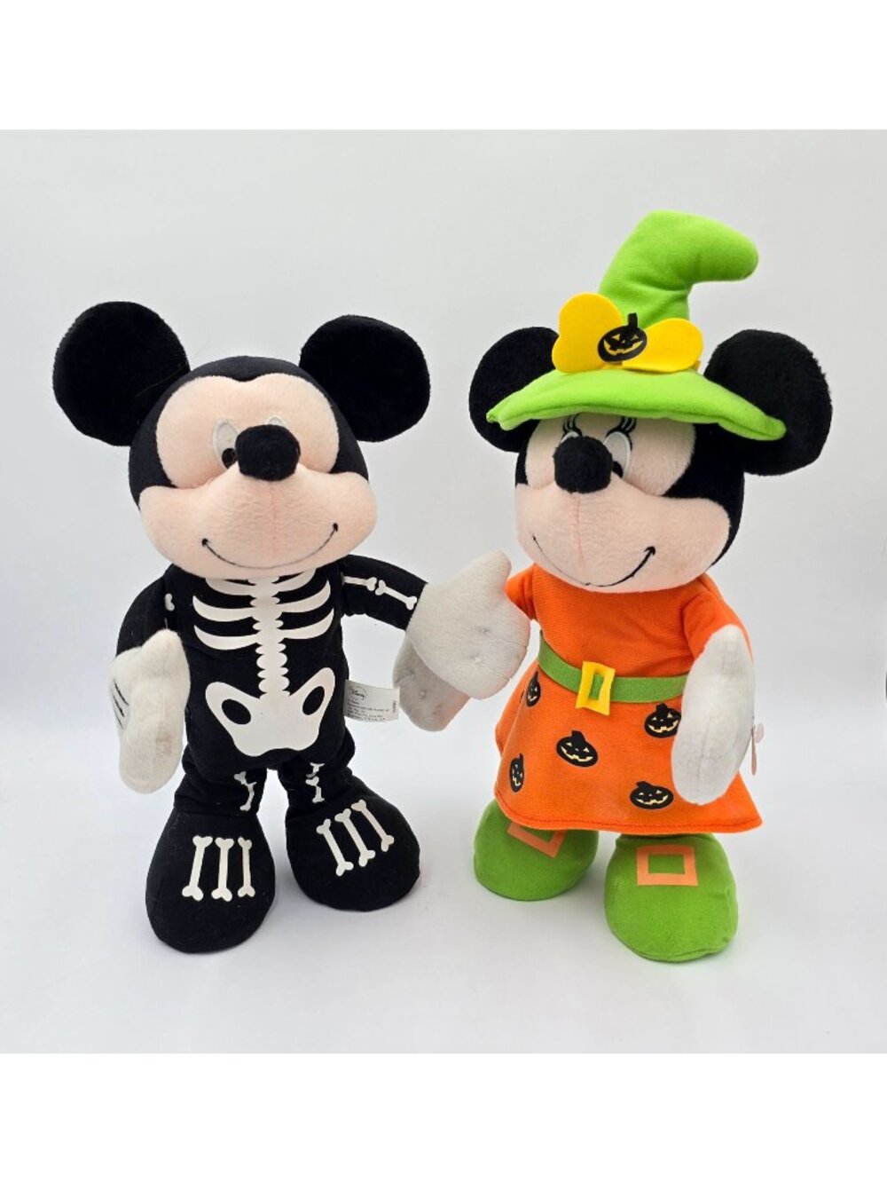 Disney Halloween Animated Dancing Plush Mickey Skeleton Minnie Witch Lot of 2